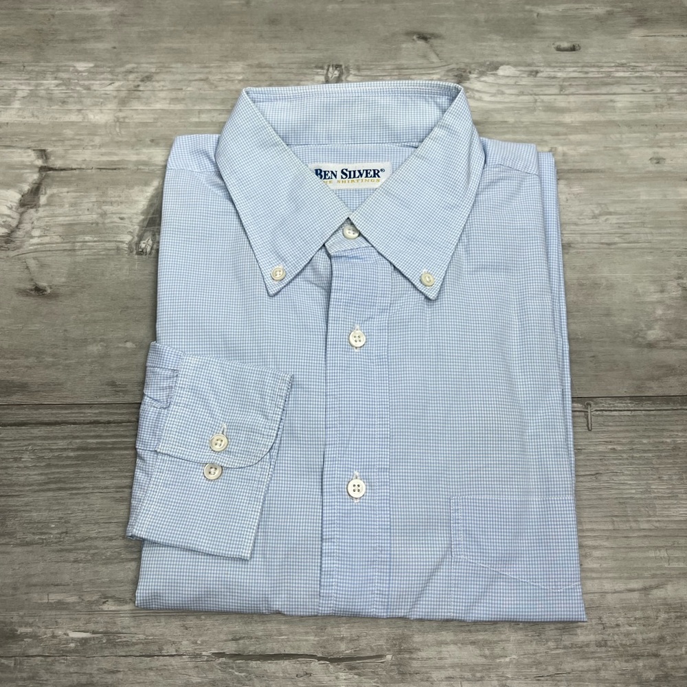 Ben Silver Blue & White Check Dress Shirt 15.5-33